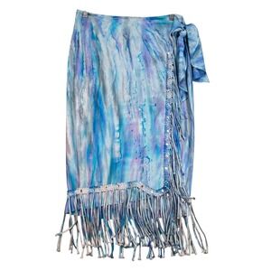 Risky Tie-Dye Rayon Wrap Skirt Fringe‎ Boho Festival No Stretch Size L